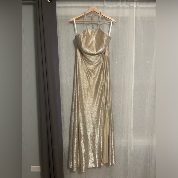Hayley Paige Gold Liquid Metallic Dress - Picture 4 of 10